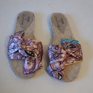 NWT Womens Bululu Pink Black Multi Bandana Satin Espadrille Sandal 39 US/9 *